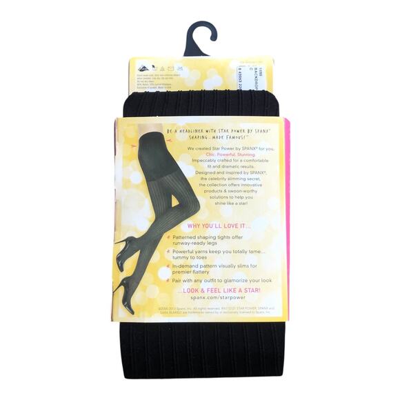 Spanx Star Power Center-Stage Ribbed Row Shaping Tights Black Size C Ribbed Row - Picture 9 of 16